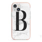 Monogrammed White Marble iPhone 13 Mini TPU Impact Case with Pink Edges