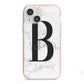 Monogrammed White Marble iPhone 13 Mini TPU Impact Case with Pink Edges