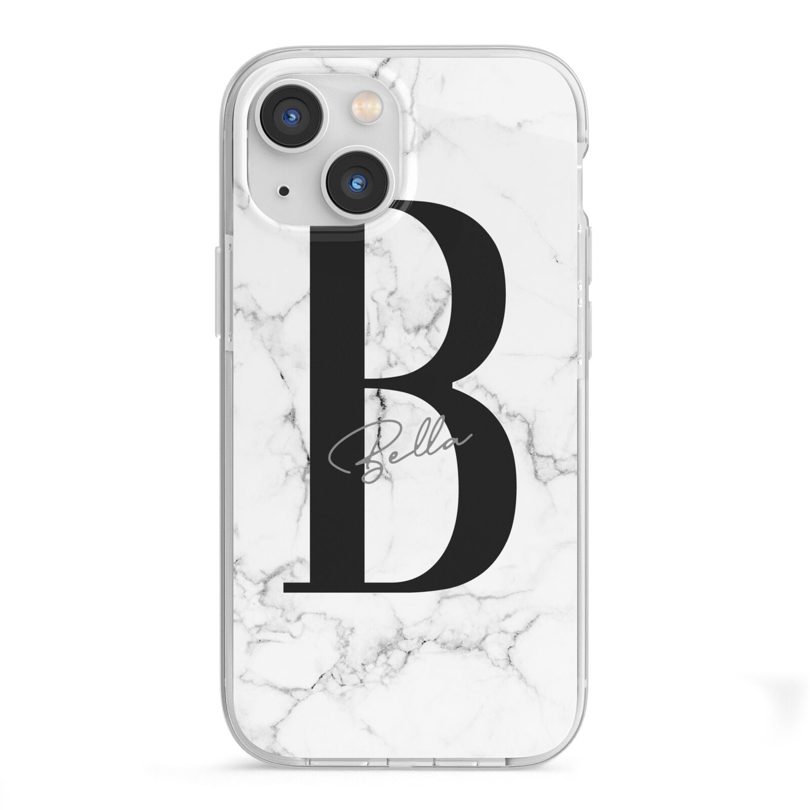 Monogrammed White Marble iPhone 13 Mini TPU Impact Case with White Edges