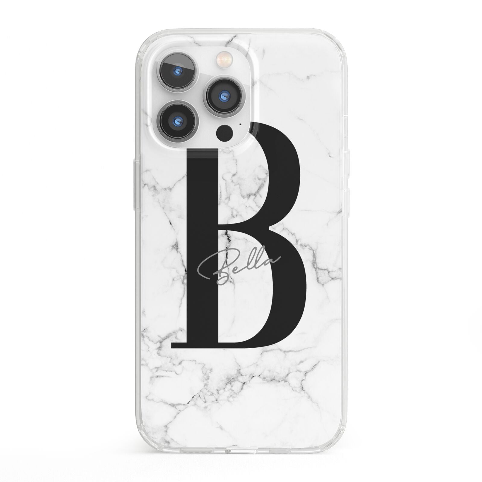Monogrammed White Marble iPhone 13 Pro Clear Bumper Case