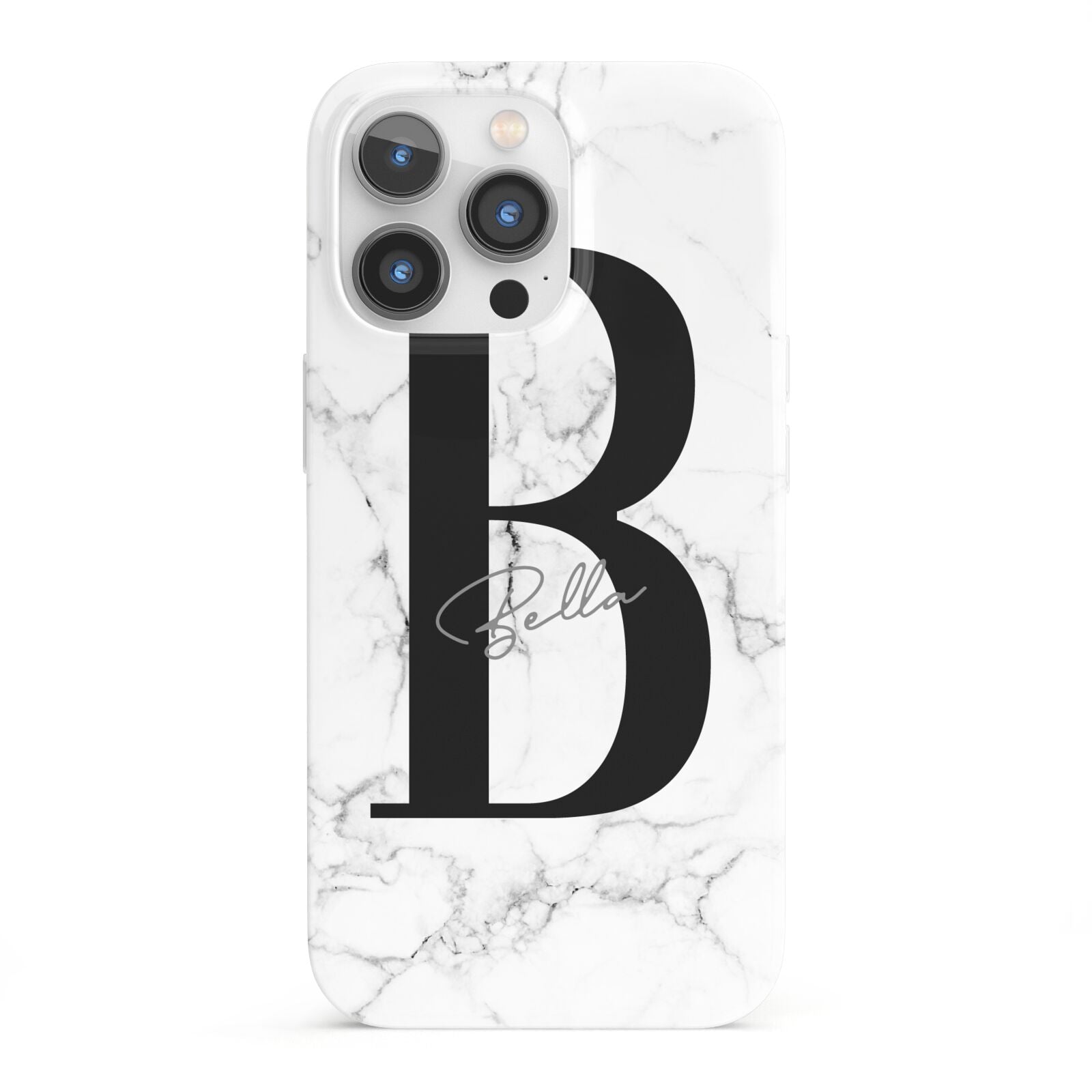 Monogrammed White Marble iPhone 13 Pro Full Wrap 3D Snap Case