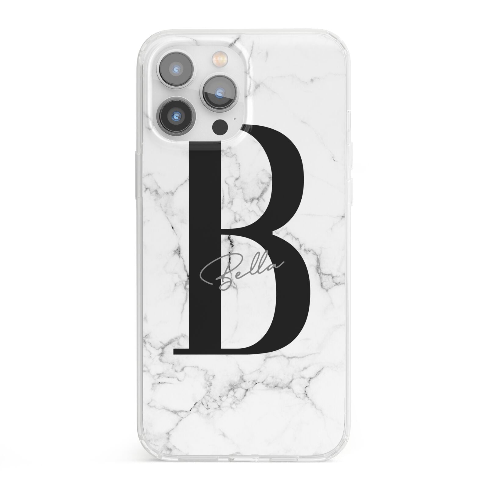 Monogrammed White Marble iPhone 13 Pro Max Clear Bumper Case