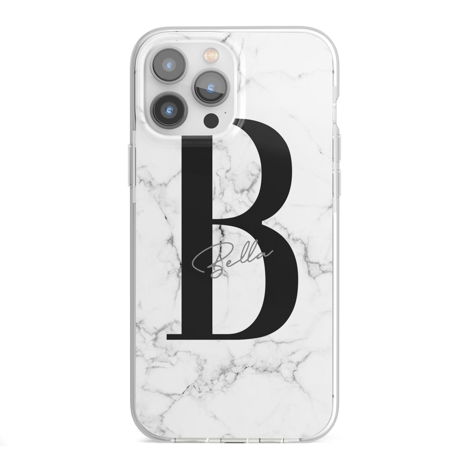 Monogrammed White Marble iPhone 13 Pro Max TPU Impact Case with White Edges