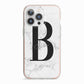 Monogrammed White Marble iPhone 13 Pro TPU Impact Case with Pink Edges