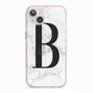 Monogrammed White Marble iPhone 13 TPU Impact Case with Pink Edges