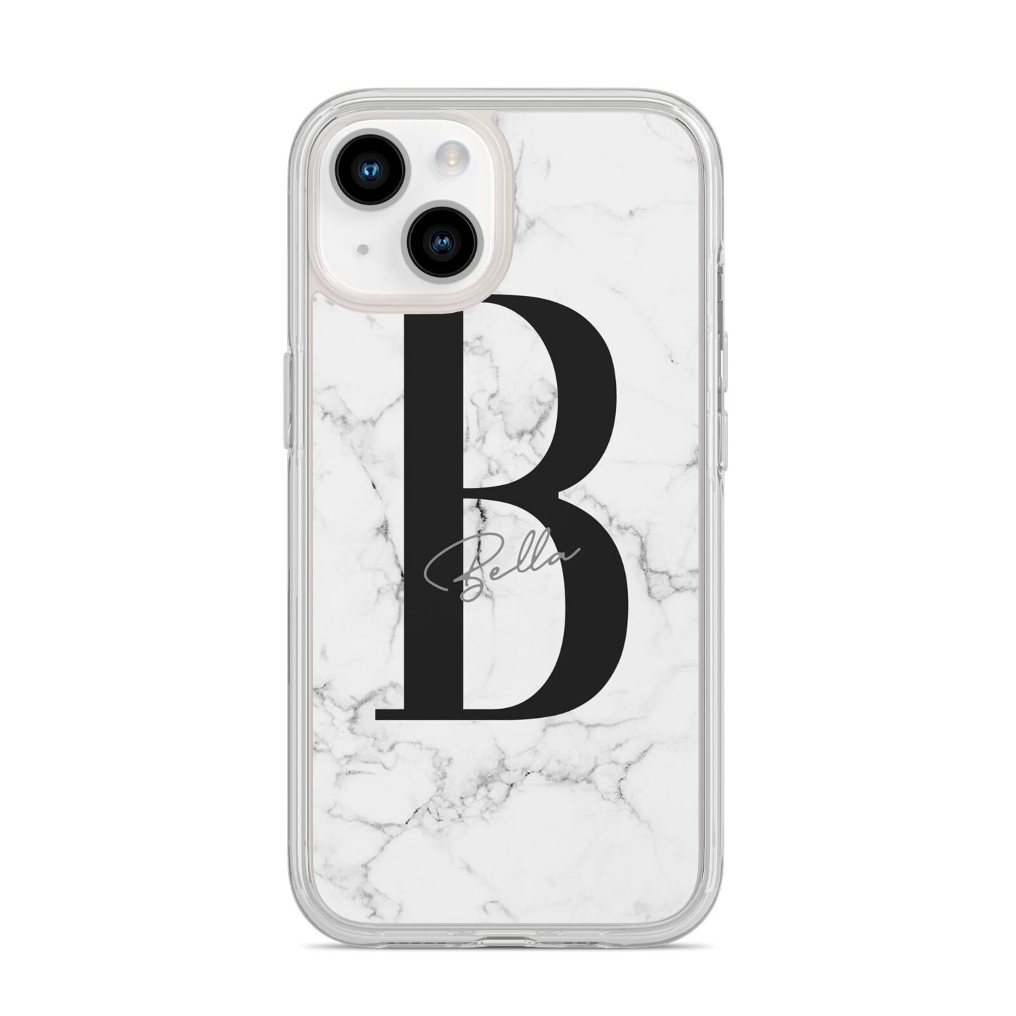 Monogrammed White Marble iPhone 14 Clear Tough Case Starlight