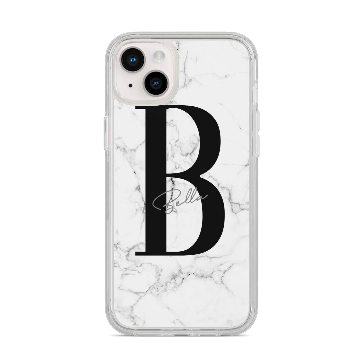 Monogrammed White Marble iPhone 14 Plus Clear Tough Case Starlight