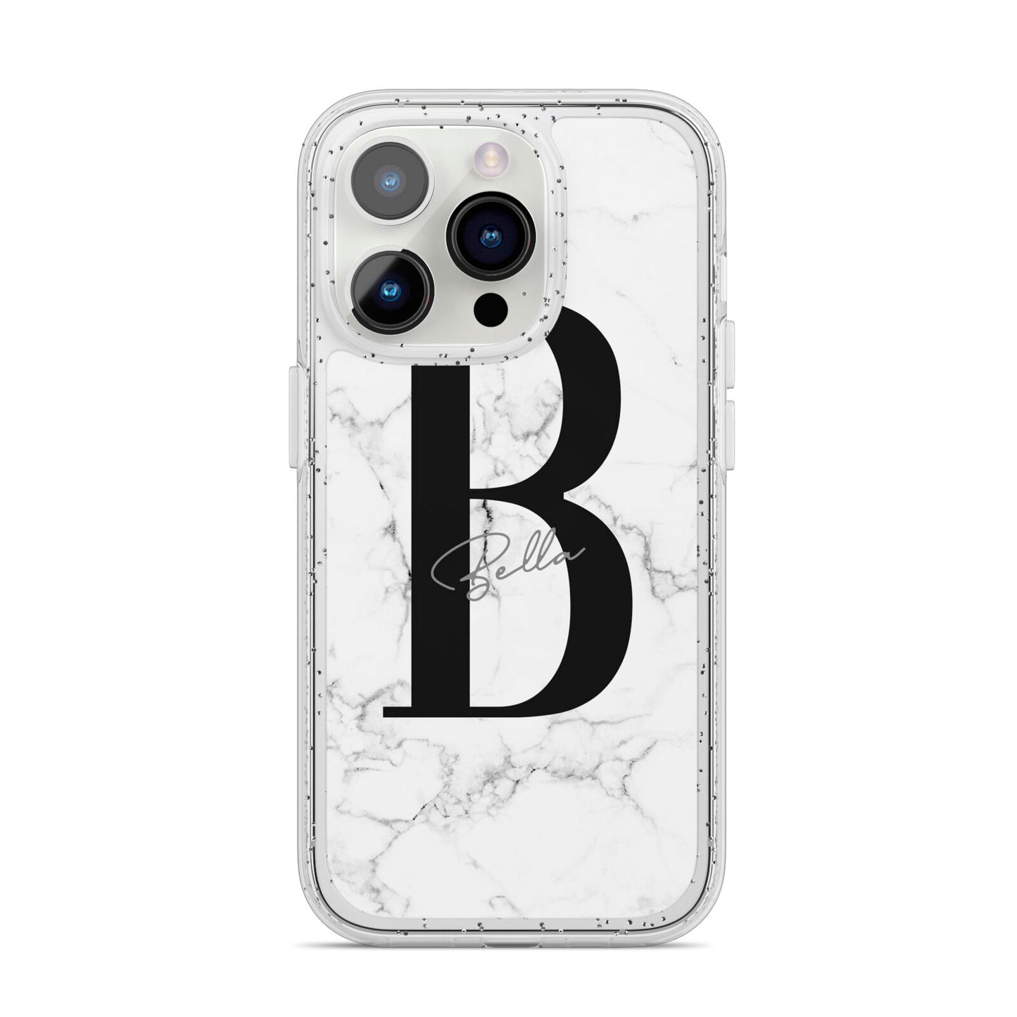 Monogrammed White Marble iPhone 14 Pro Glitter Tough Case Silver