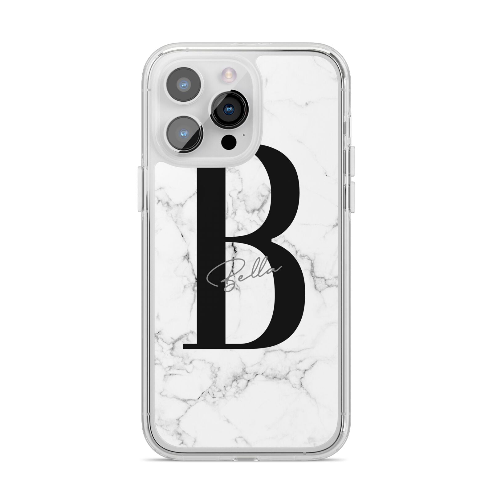 Monogrammed White Marble iPhone 14 Pro Max Clear Tough Case Silver