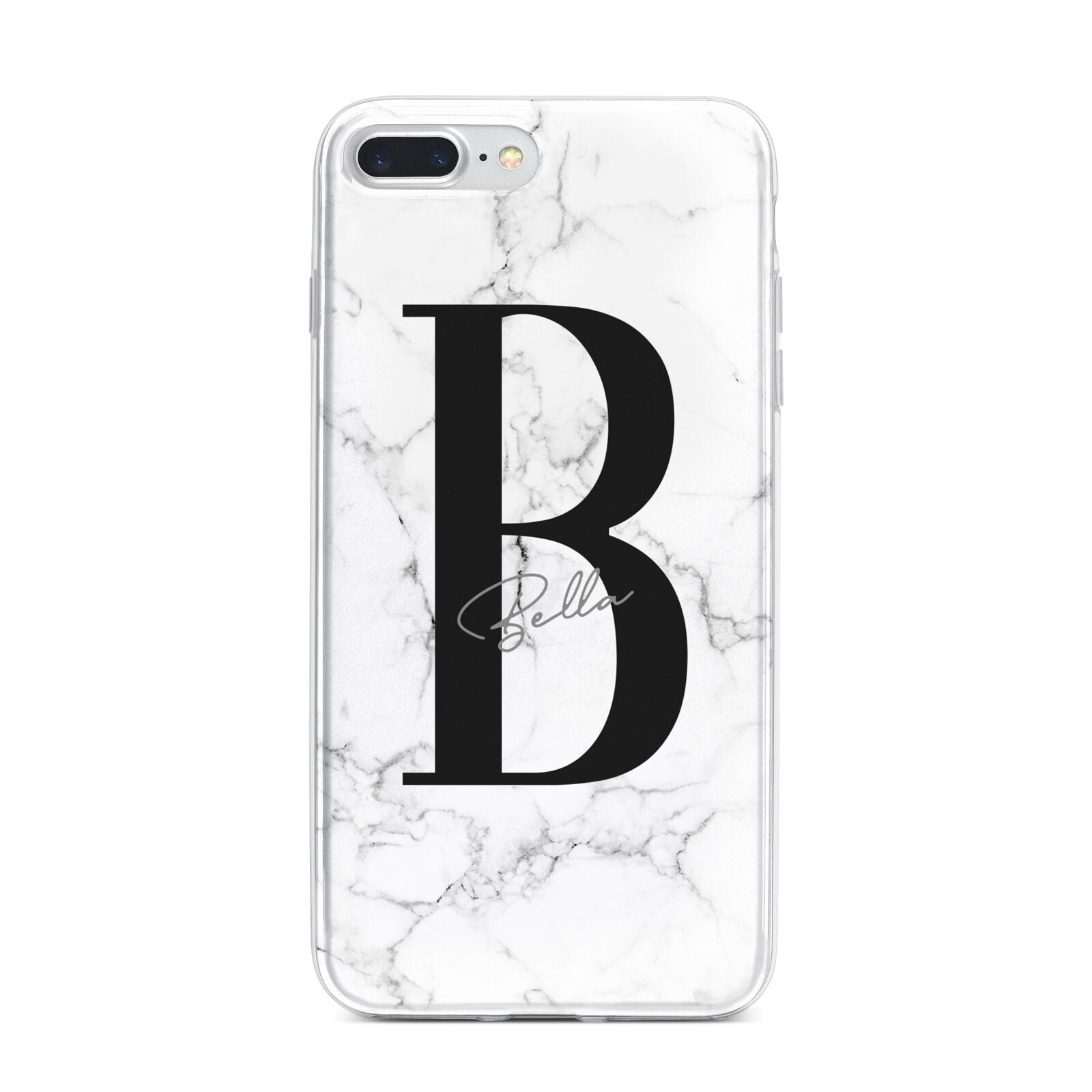 Monogrammed White Marble iPhone 7 Plus Bumper Case on Silver iPhone