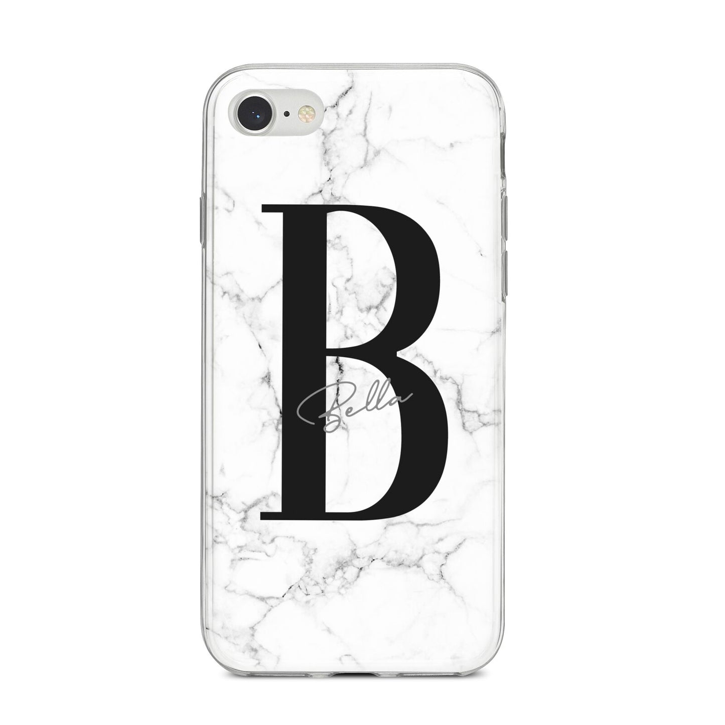 Monogrammed White Marble iPhone 8 Bumper Case on Silver iPhone