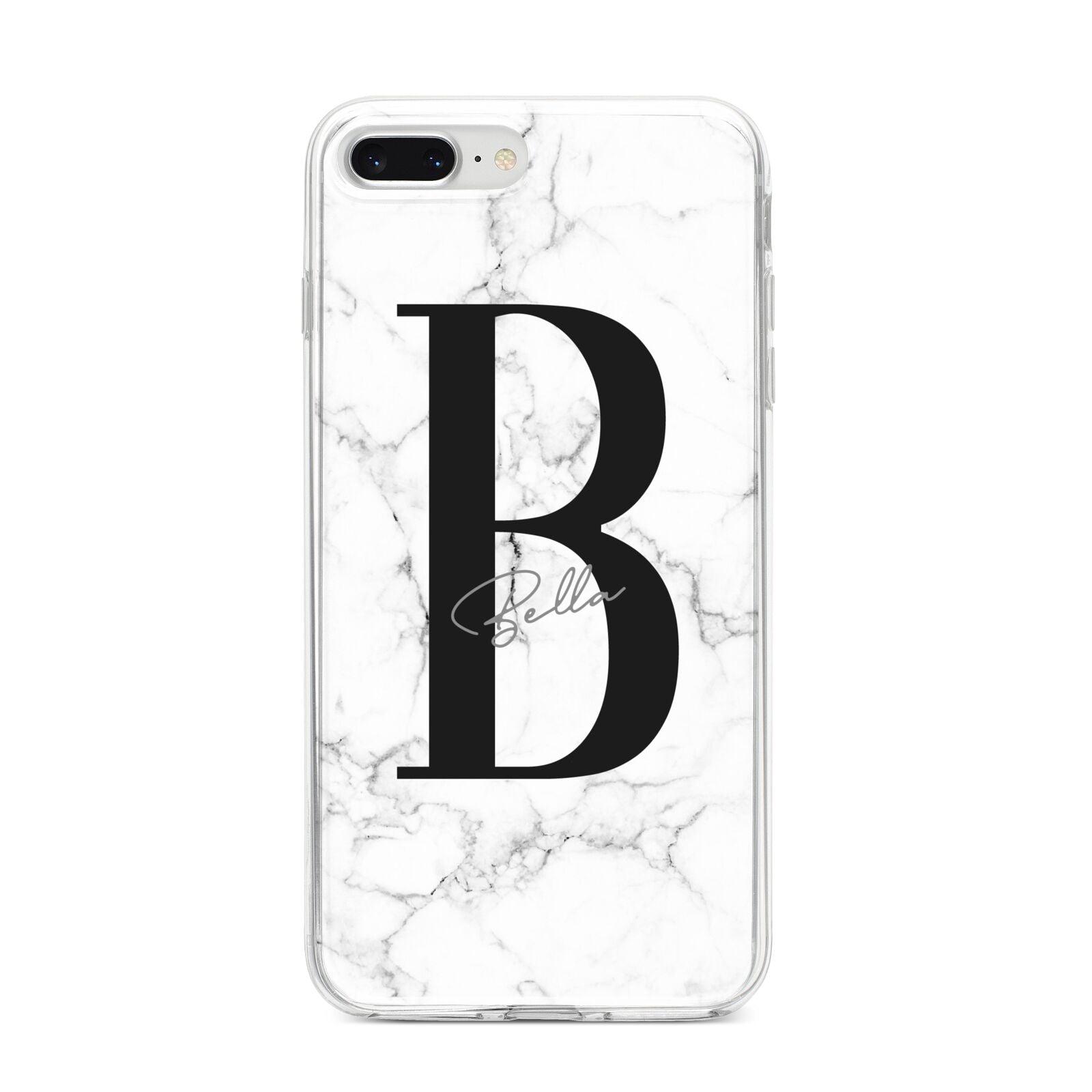 Monogrammed White Marble iPhone 8 Plus Bumper Case on Silver iPhone