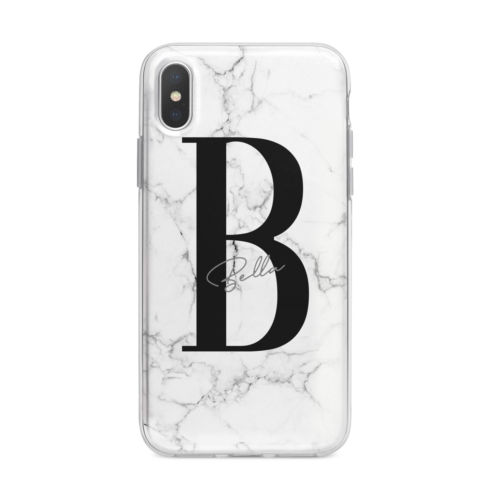 Monogrammed White Marble iPhone X Bumper Case on Silver iPhone Alternative Image 1