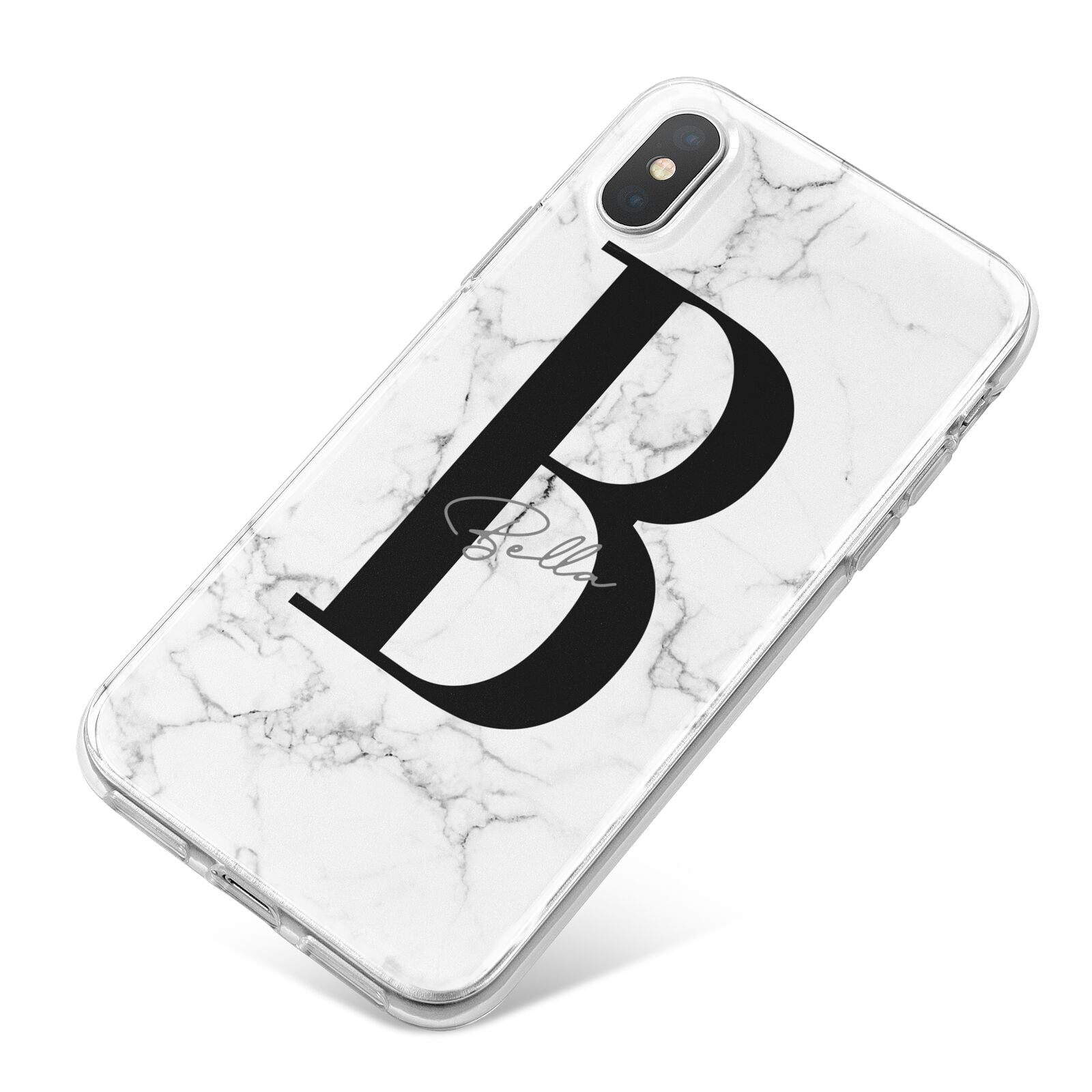 Monogrammed White Marble iPhone X Bumper Case on Silver iPhone