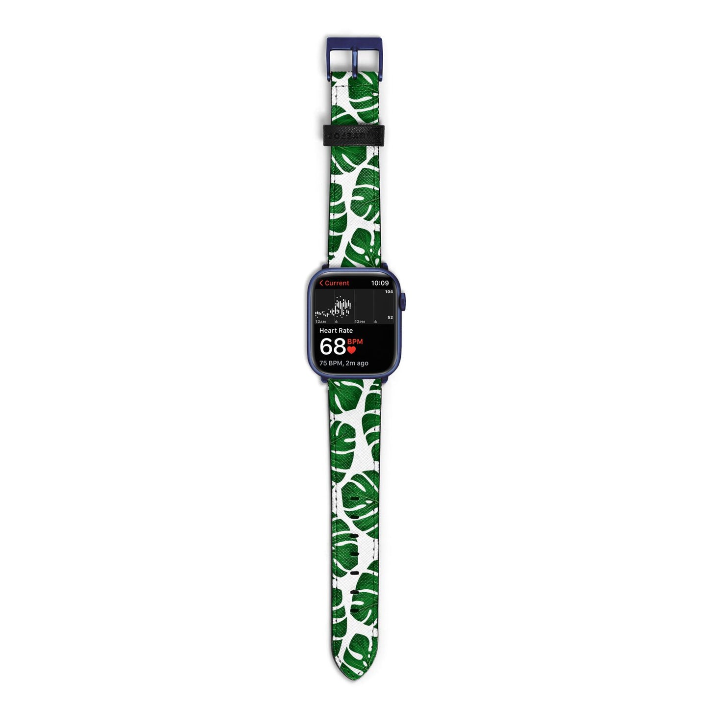 Monstera Leaf Apple Watch Strap Size 38mm with Blue Hardware
