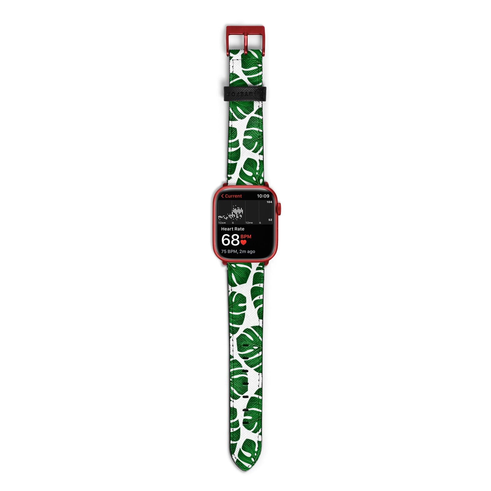 Monstera Leaf Apple Watch Strap Size 38mm with Red Hardware
