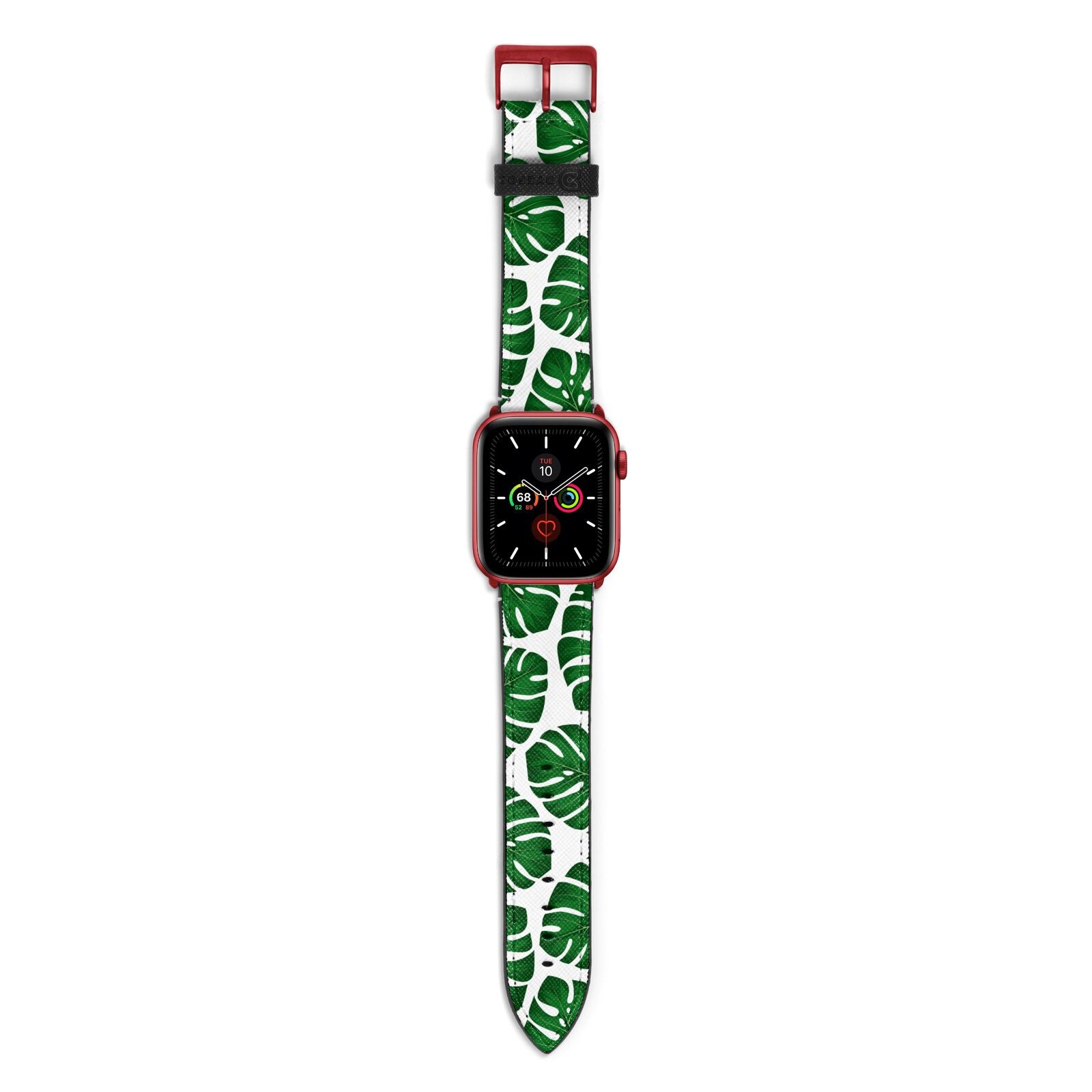 Monstera Leaf Apple Watch Strap with Red Hardware