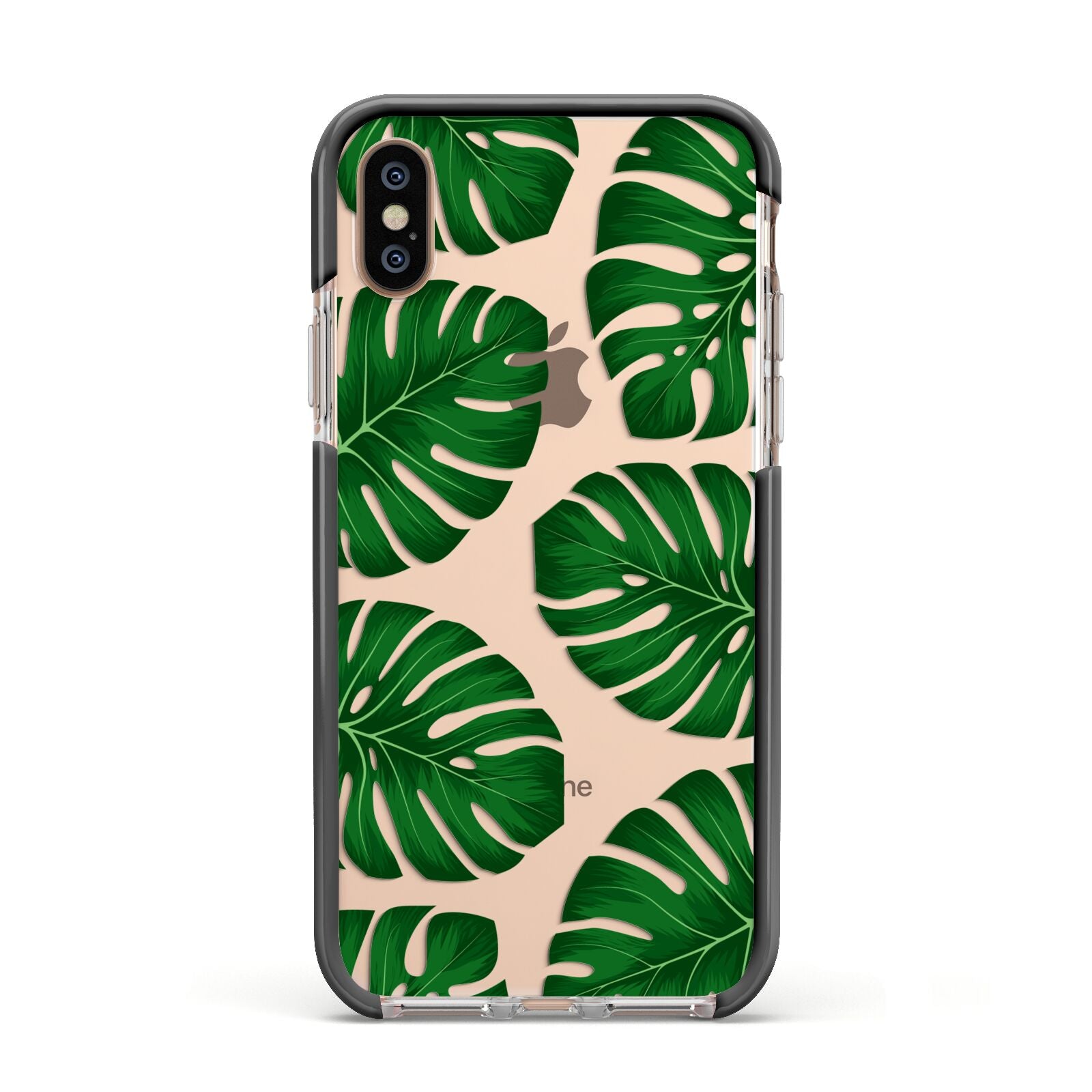 Monstera Leaf Apple iPhone Xs Impact Case Black Edge on Gold Phone
