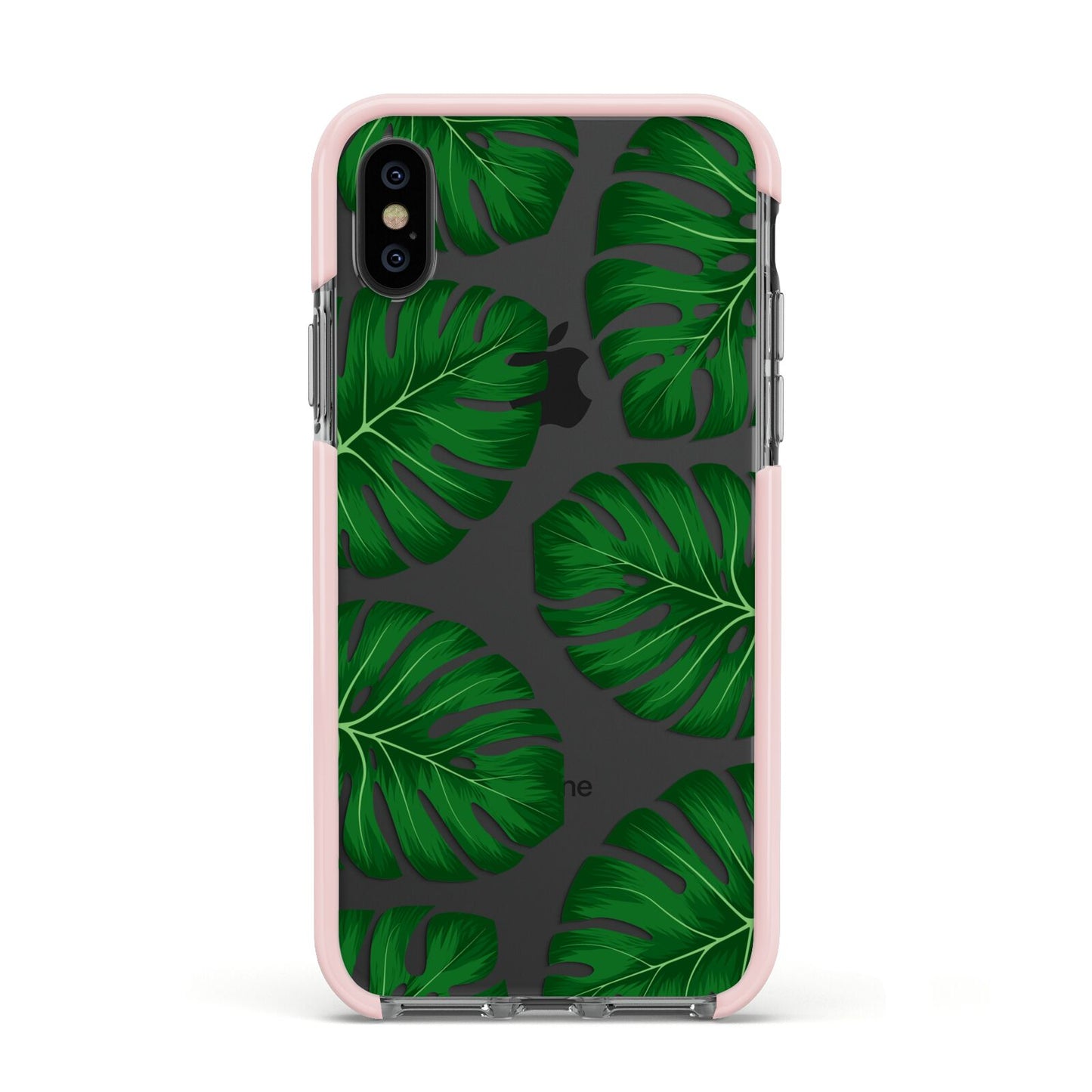 Monstera Leaf Apple iPhone Xs Impact Case Pink Edge on Black Phone