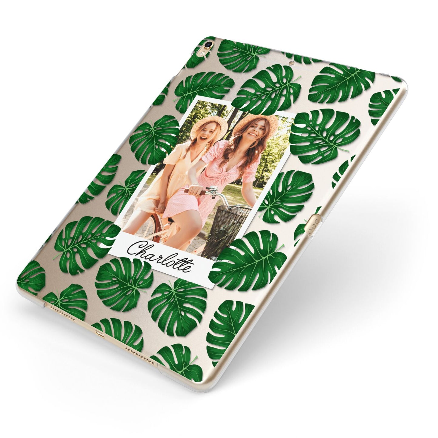Monstera Leaf Instant Photo Apple iPad Case on Gold iPad Side View