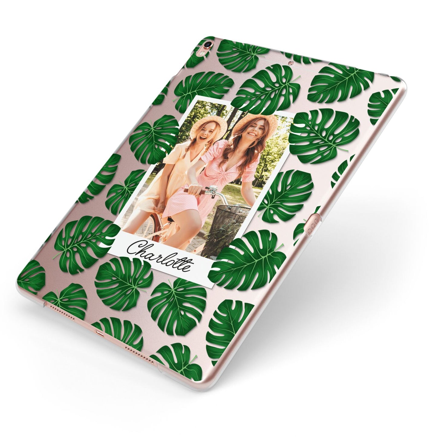Monstera Leaf Instant Photo Apple iPad Case on Rose Gold iPad Side View