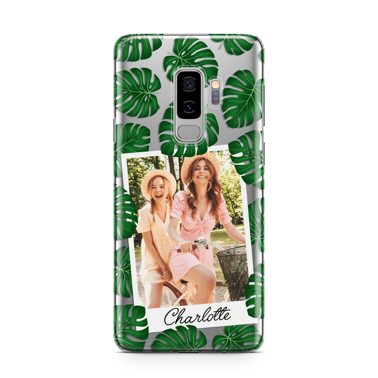 Monstera Leaf Instant Photo Samsung Galaxy S9 Plus Case on Silver phone