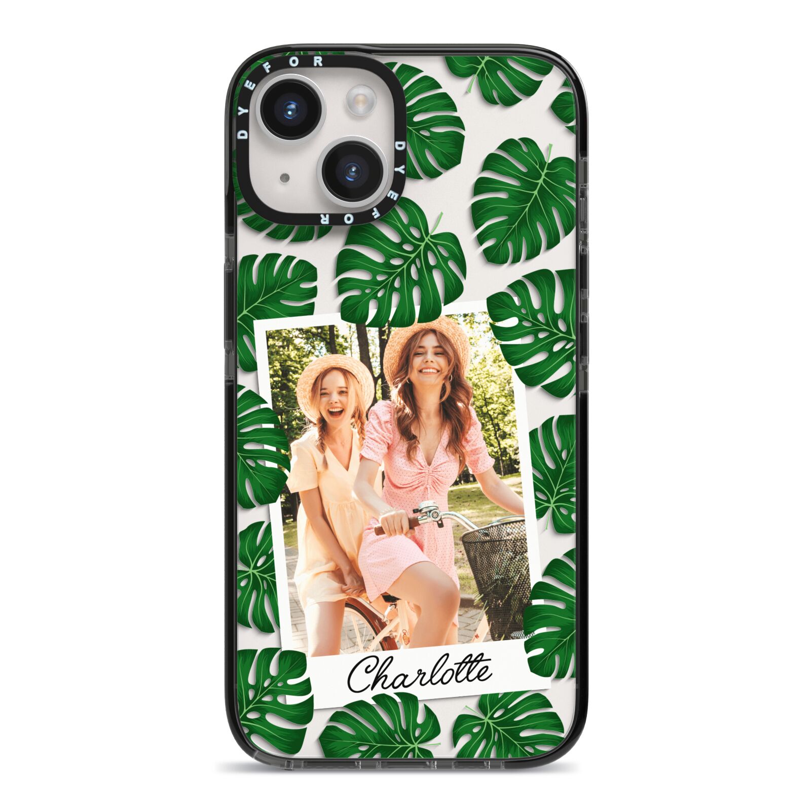 Monstera Leaf Instant Photo iPhone 14 Black Impact Case on Silver phone
