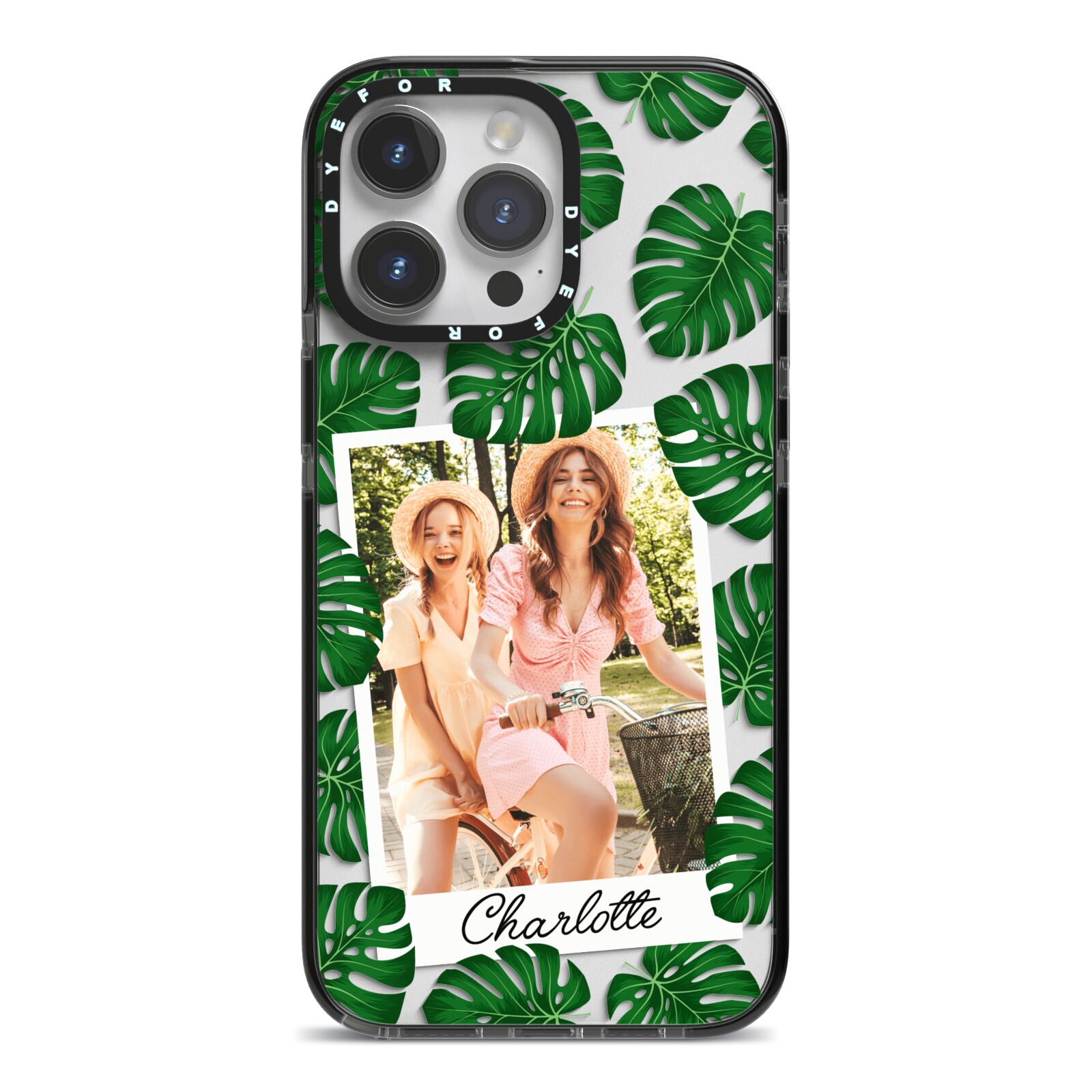 Monstera Leaf Instant Photo iPhone 14 Pro Max Black Impact Case on Silver phone