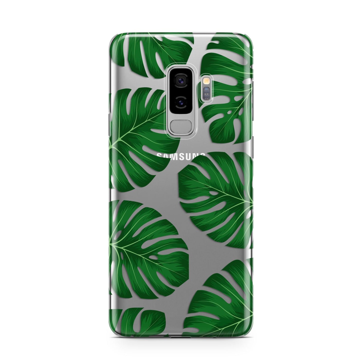 Monstera Leaf Samsung Galaxy S9 Plus Case on Silver phone