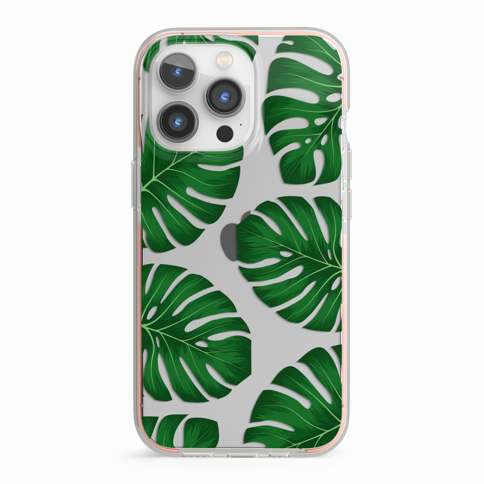 Monstera Leaf iPhone 13 Pro TPU Impact Case with Pink Edges