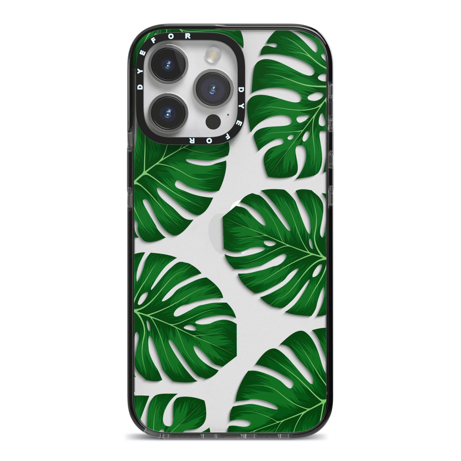 Monstera Leaf iPhone 14 Pro Max Black Impact Case on Silver phone