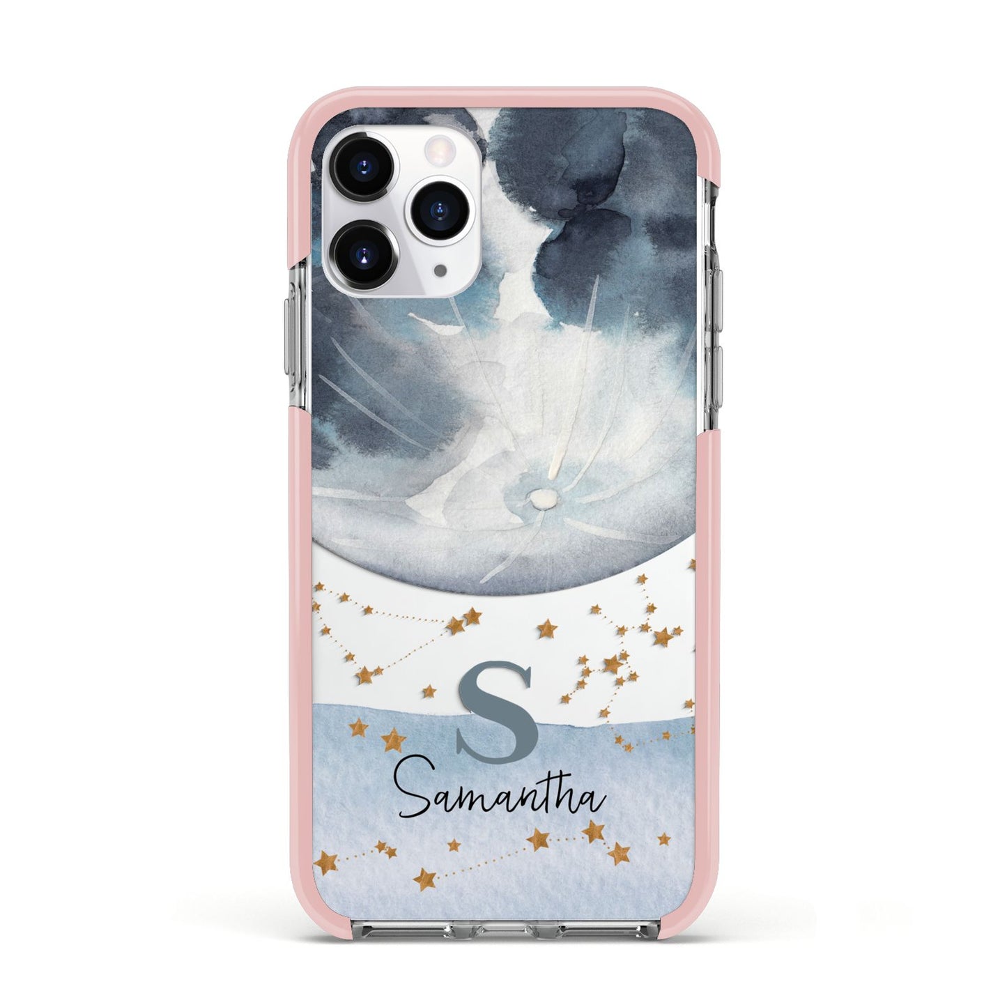 Moon Constellation Personalised Apple iPhone 11 Pro in Silver with Pink Impact Case