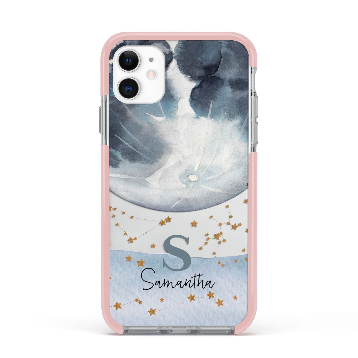 Moon Constellation Personalised Apple iPhone 11 in White with Pink Impact Case