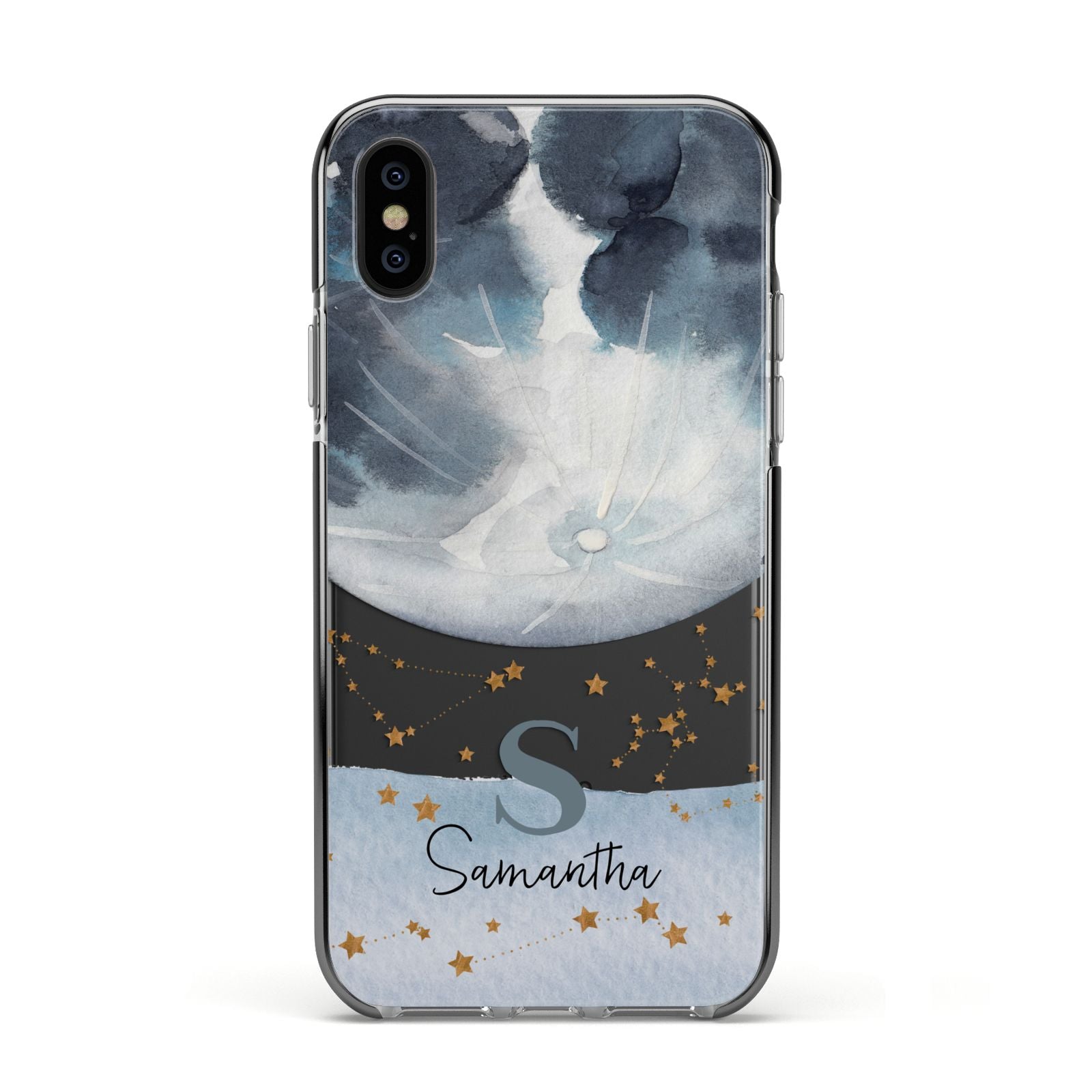 Moon Constellation Personalised Apple iPhone Xs Impact Case Black Edge on Black Phone