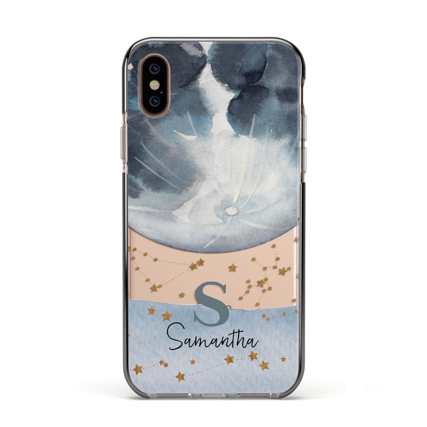 Moon Constellation Personalised Apple iPhone Xs Impact Case Black Edge on Gold Phone