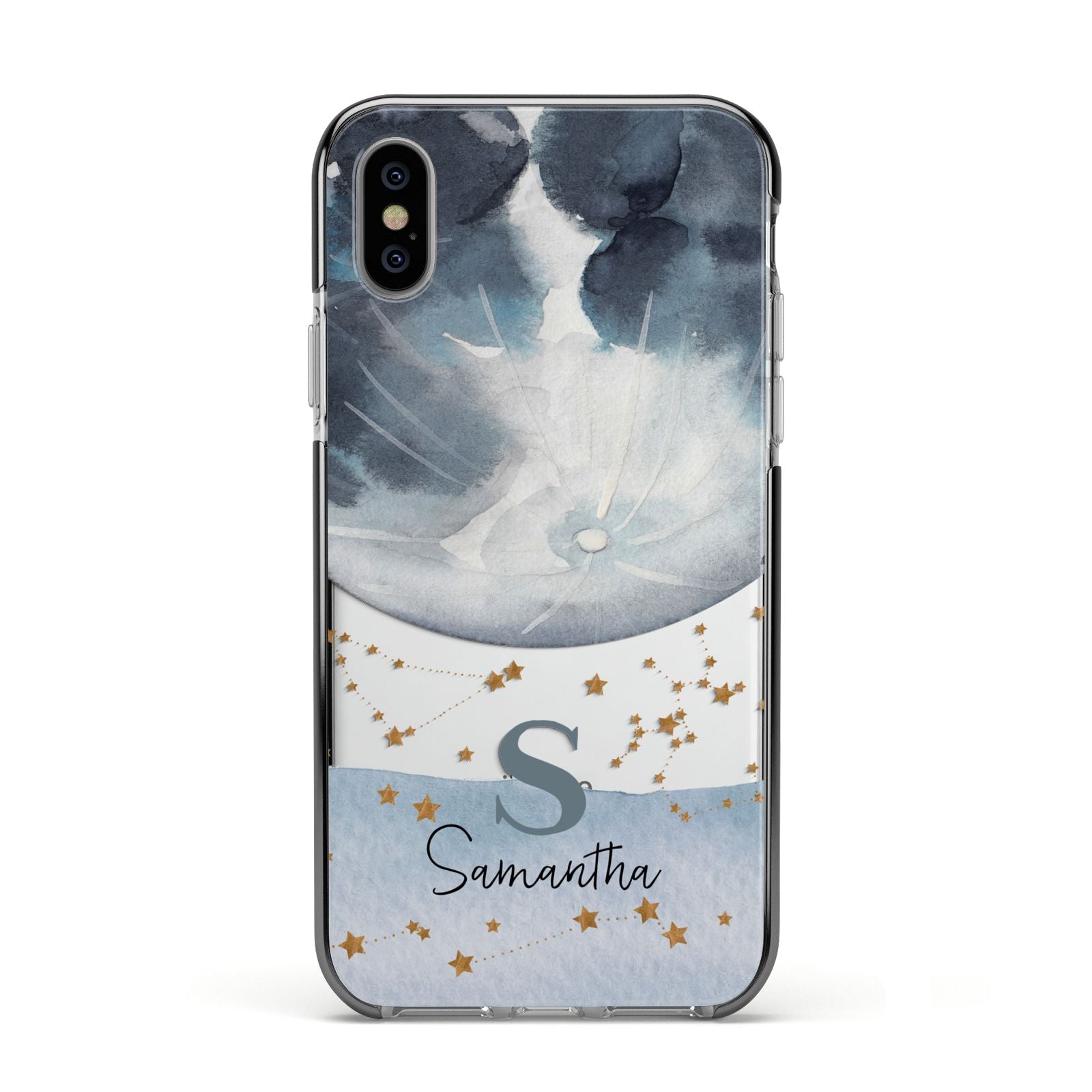 Moon Constellation Personalised Apple iPhone Xs Impact Case Black Edge on Silver Phone