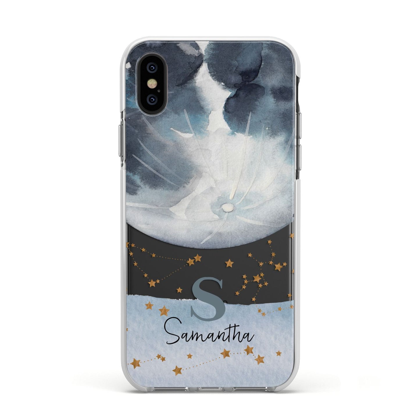Moon Constellation Personalised Apple iPhone Xs Impact Case White Edge on Black Phone