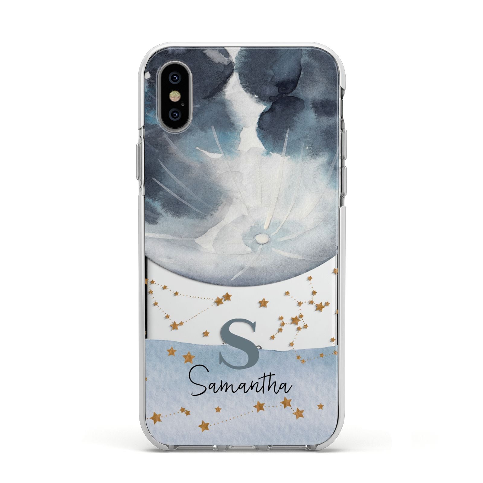 Moon Constellation Personalised Apple iPhone Xs Impact Case White Edge on Silver Phone