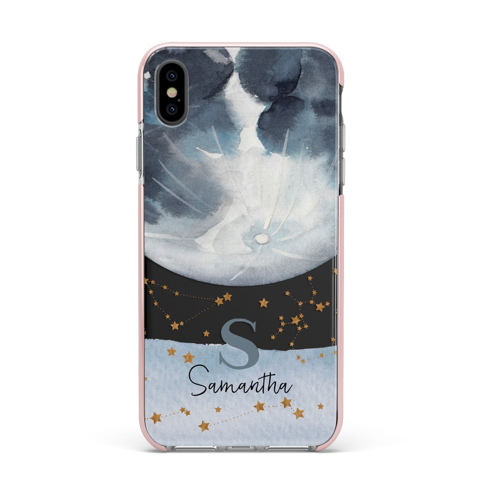 Moon Constellation Personalised Apple iPhone Xs Max Impact Case Pink Edge on Black Phone