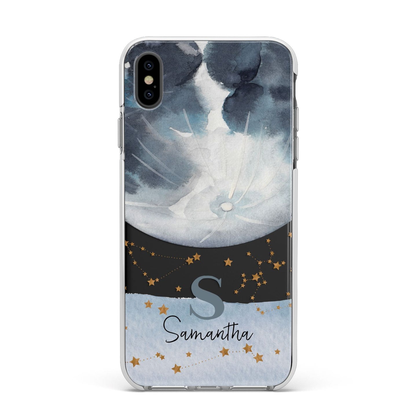Moon Constellation Personalised Apple iPhone Xs Max Impact Case White Edge on Black Phone