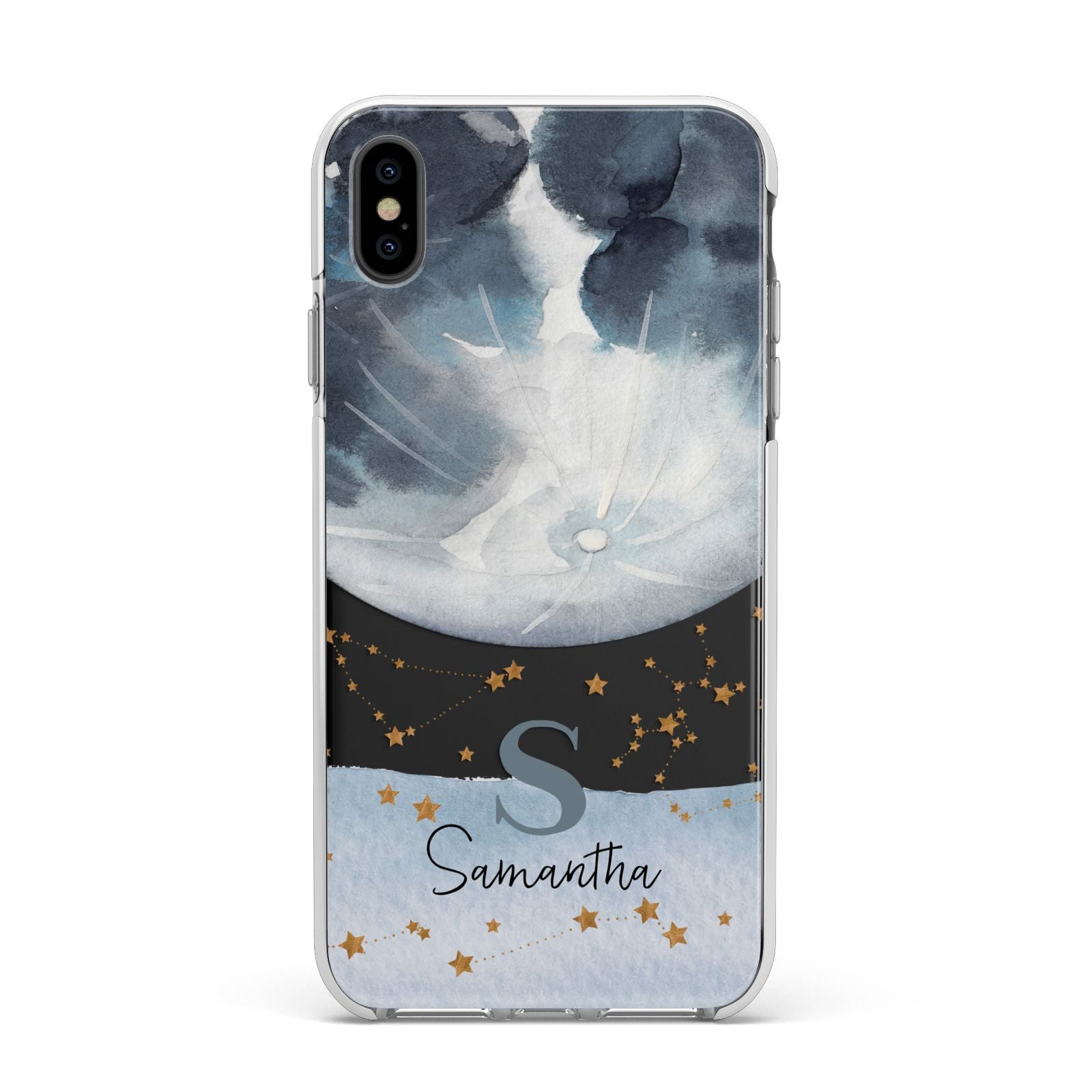 Moon Constellation Personalised Apple iPhone Xs Max Impact Case White Edge on Black Phone