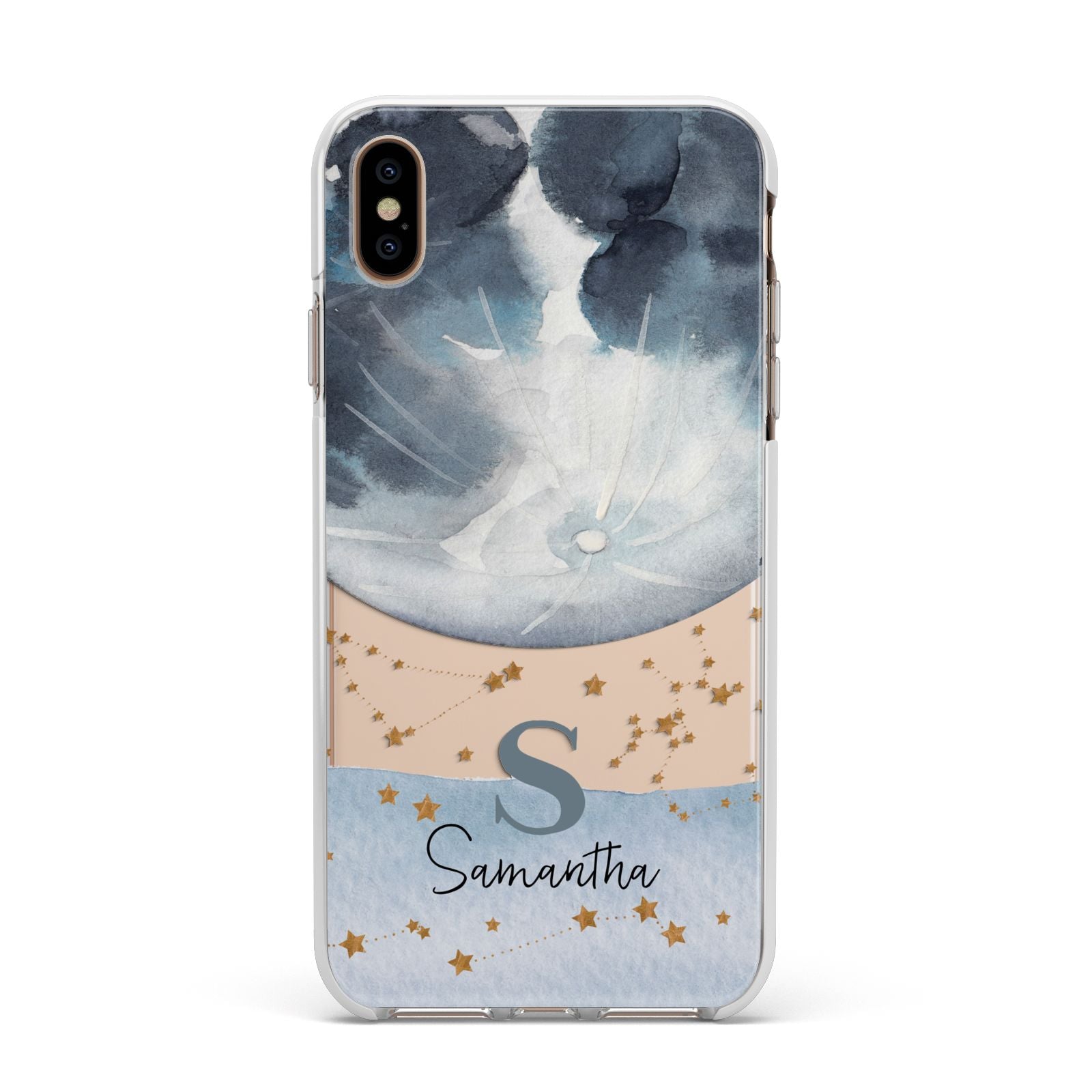Moon Constellation Personalised Apple iPhone Xs Max Impact Case White Edge on Gold Phone