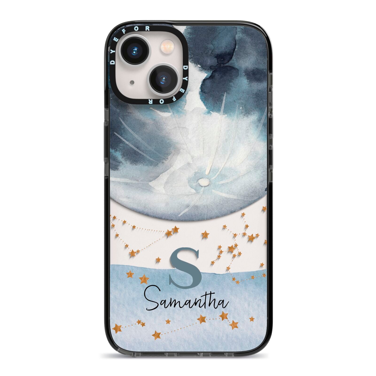 Moon Constellation Personalised iPhone 13 Black Impact Case on Silver phone