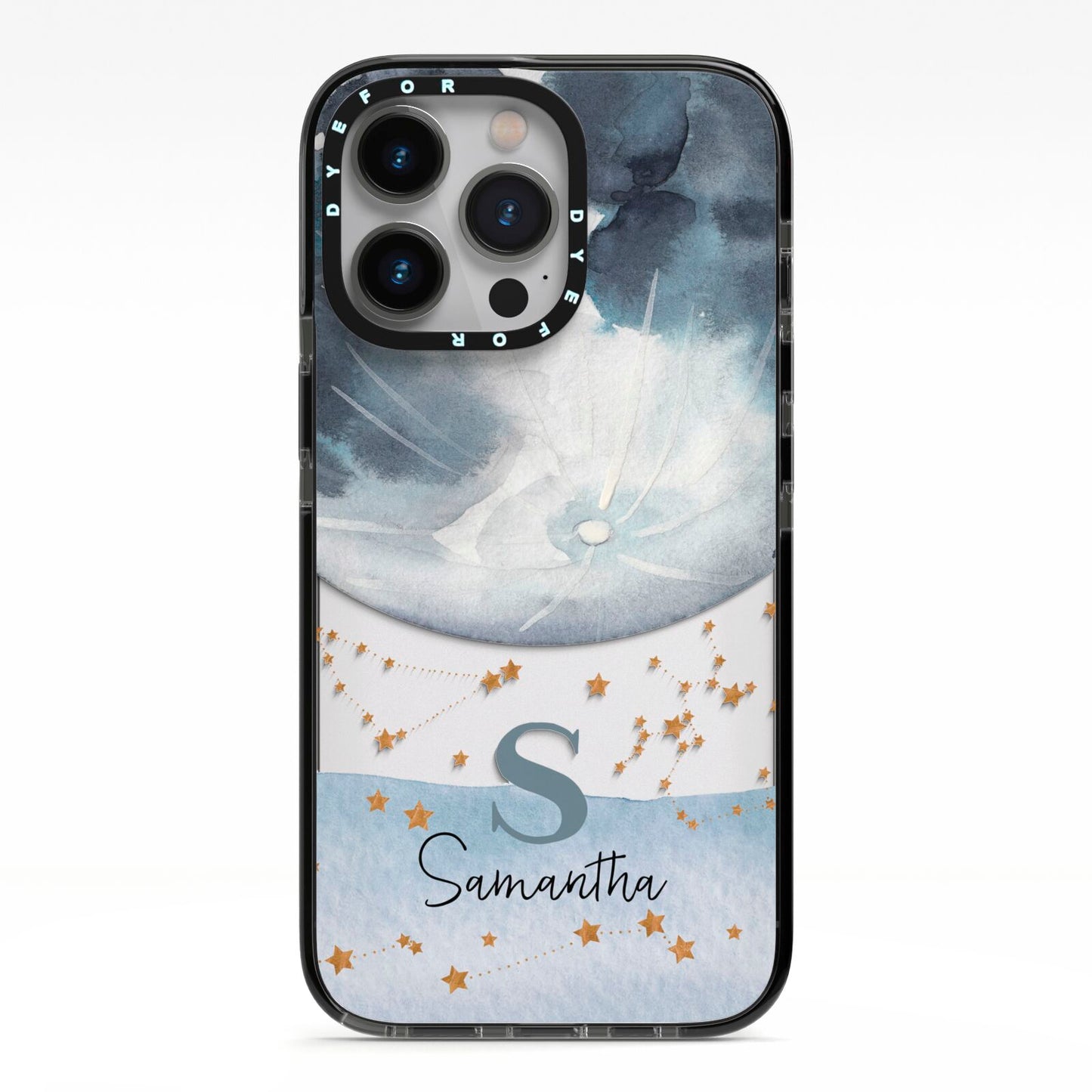 Moon Constellation Personalised iPhone 13 Pro Black Impact Case on Silver phone