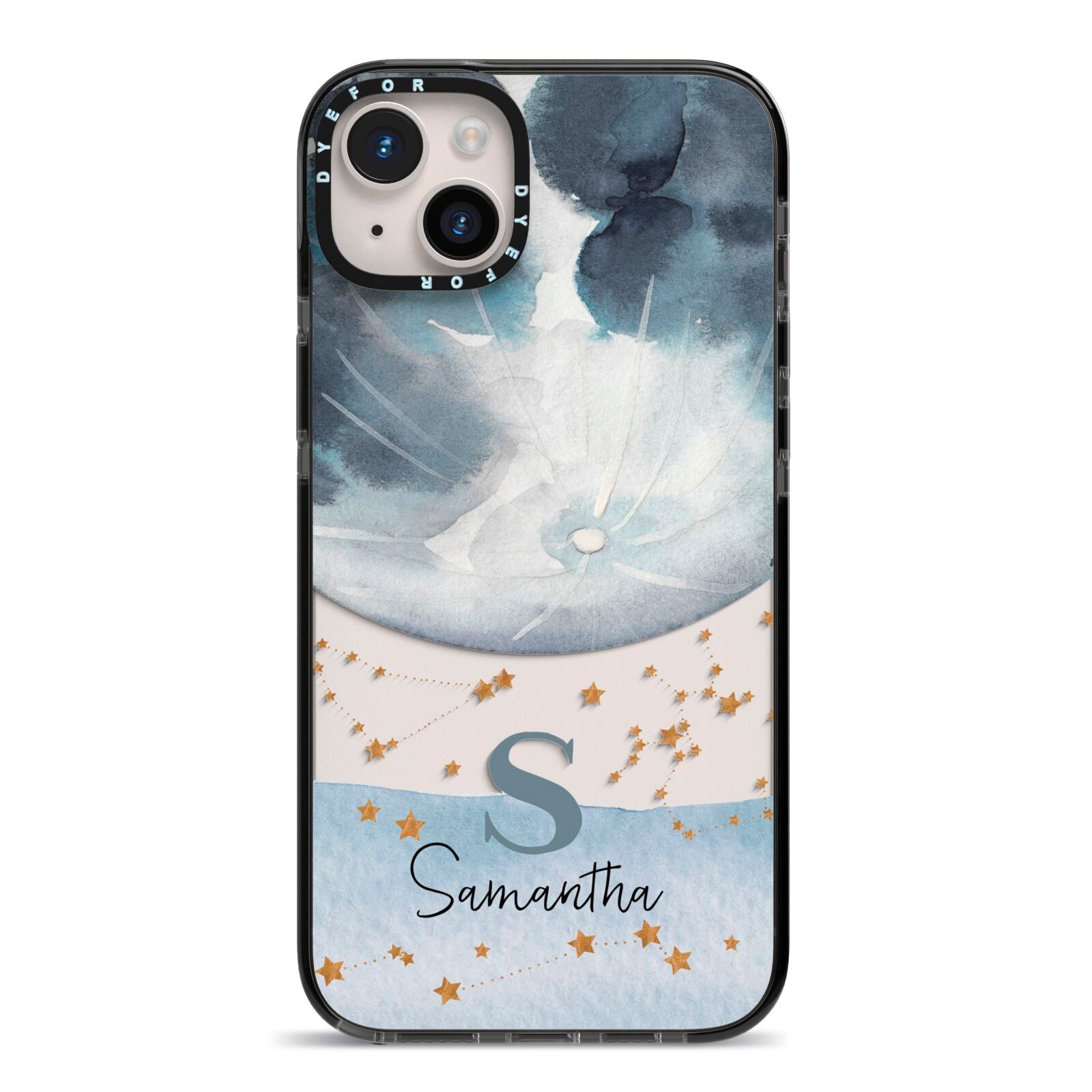 Moon Constellation Personalised iPhone 14 Plus Black Impact Case on Silver phone