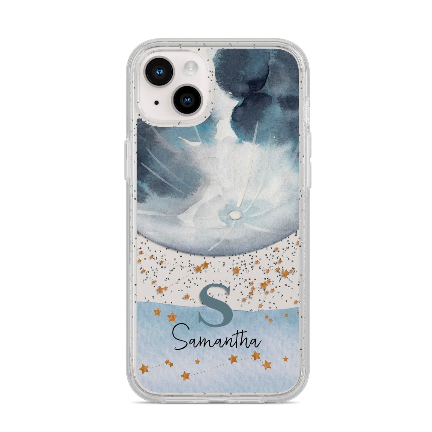Moon Constellation Personalised iPhone 14 Plus Glitter Tough Case Starlight