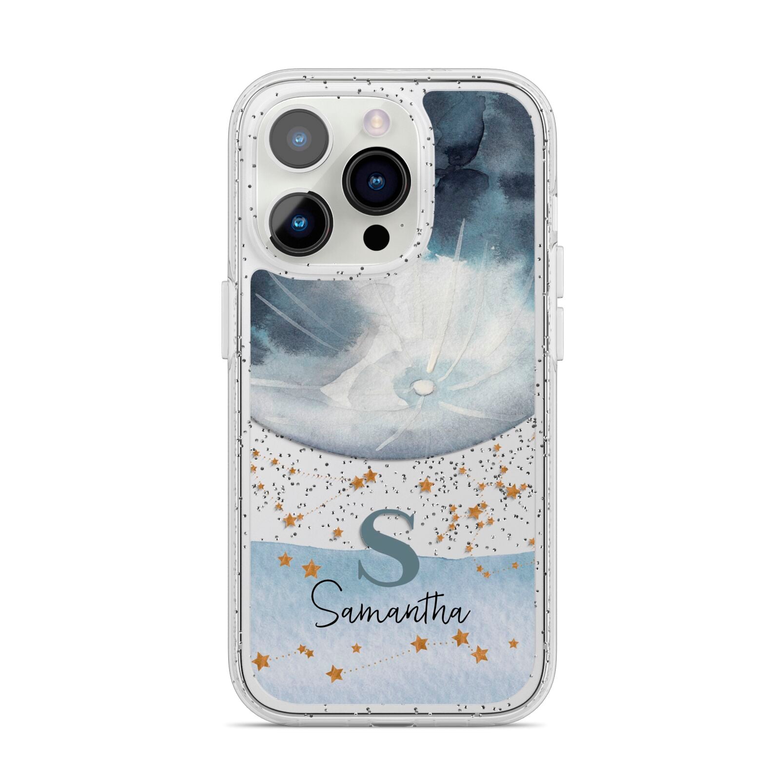 Moon Constellation Personalised iPhone 14 Pro Glitter Tough Case Silver