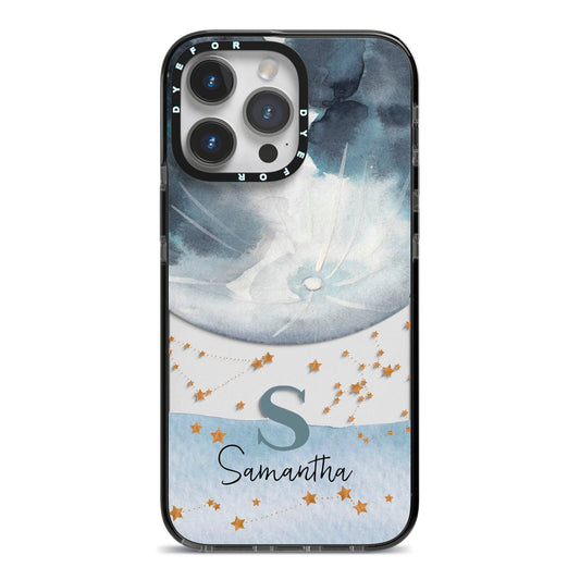 Moon Constellation Personalised iPhone 14 Pro Max Black Impact Case on Silver phone