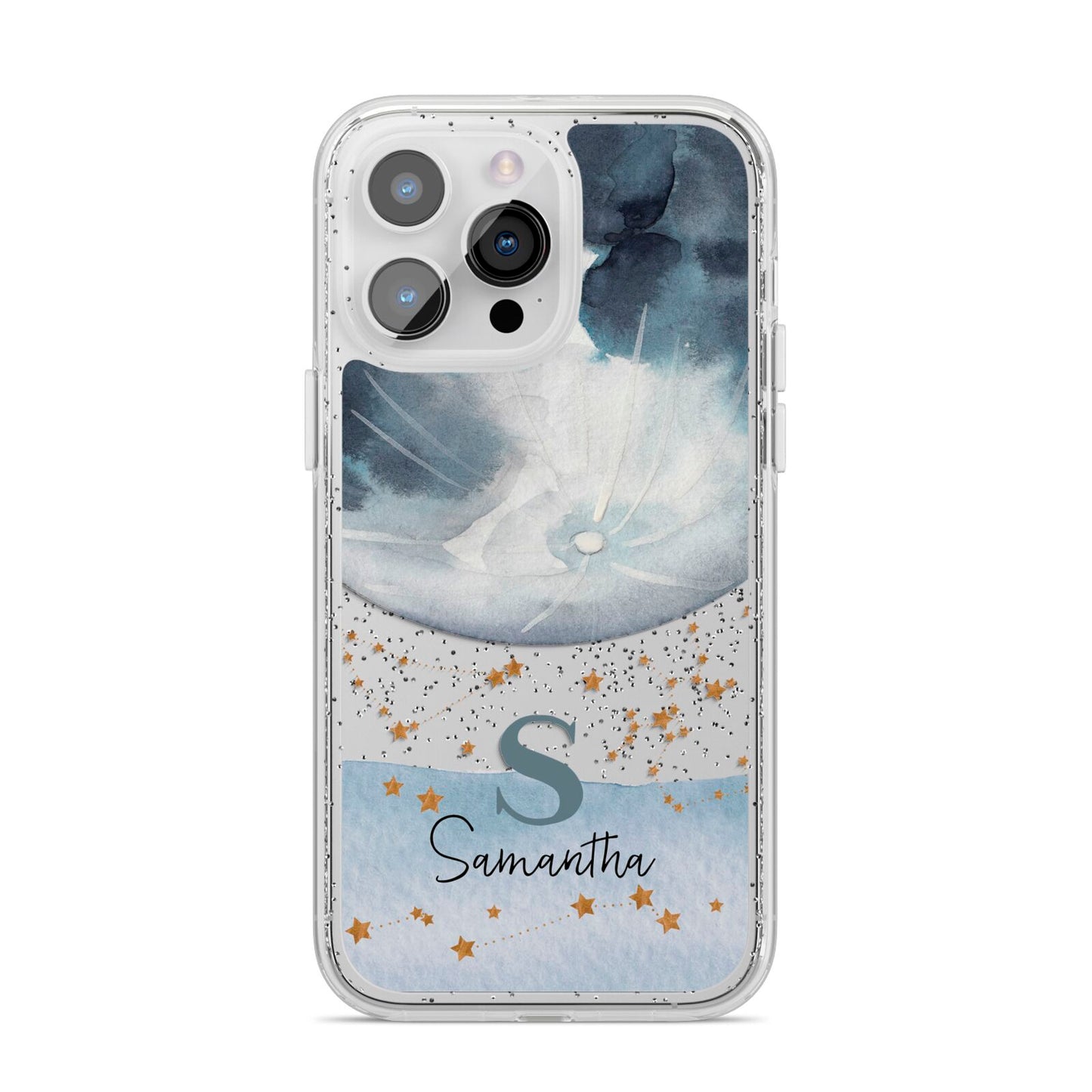 Moon Constellation Personalised iPhone 14 Pro Max Glitter Tough Case Silver