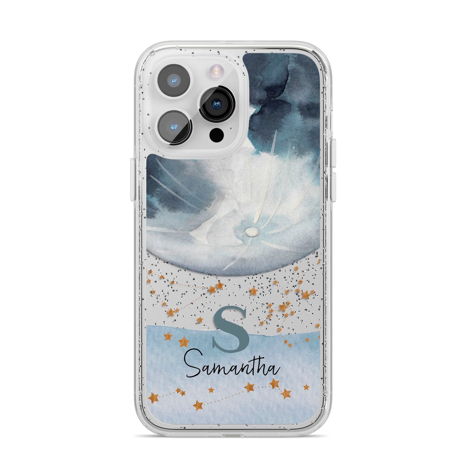 Moon Constellation Personalised iPhone 14 Pro Max Glitter Tough Case Silver